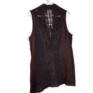 NWT CHICO'S Linen Vest sz 2 (Large) Lagenlook cardigan Brown Hook Eye Lace back